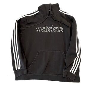 Adidas Black Hoodie with White Stripes size L
